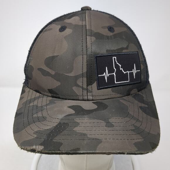 Idaho Heartbeat Snapback Trucker Hat Multi One Size Adjustable Camo Mesh Back - Picture 2 of 9